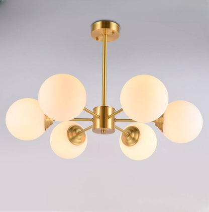 Modern Brass Sputnik Chandelier - 6-Light Opal Globe Chandelier