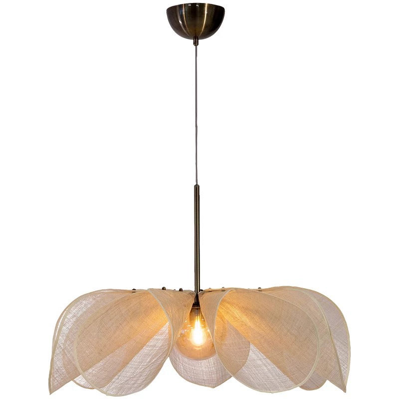 French Petal Linen Pendant Light - Floral Fabric Chandelier Boho