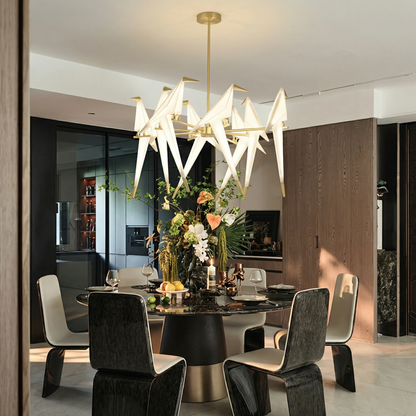 Large 8 Lights Origami Bird Chandelier - Gold Branching Perch Lamp