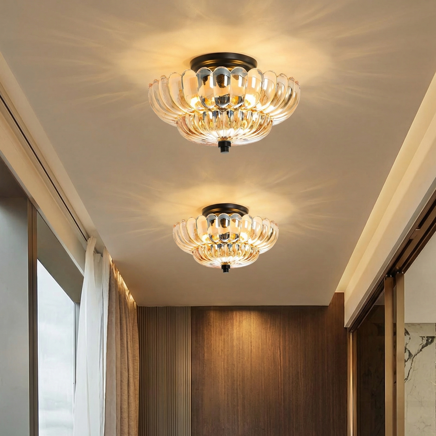 Modern Glass Semi-Flush Mount Ceiling Light - Umbrella Shape Decor