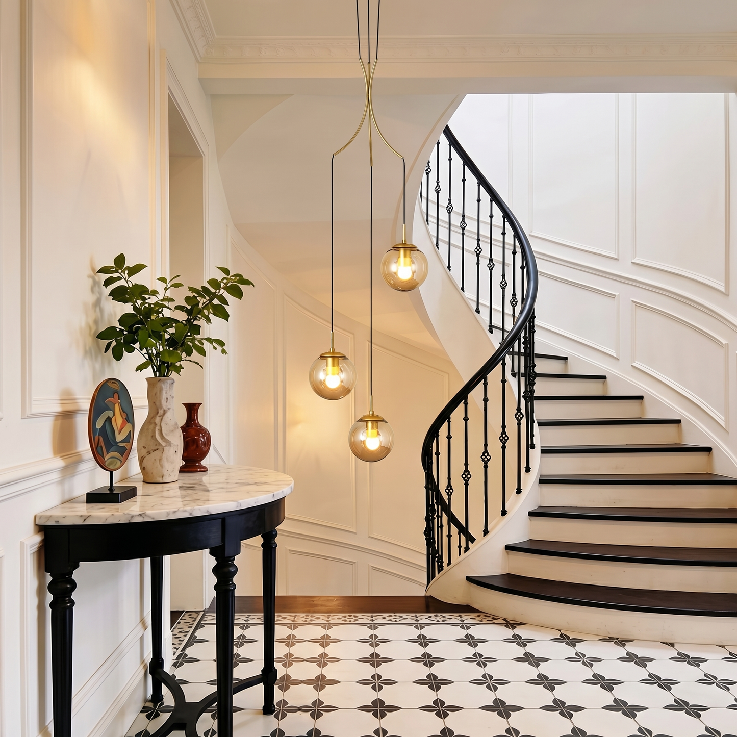 Modern Nordic Spiral Glass Globe Chandelier - Luxury Gold Staircase Pendant Light