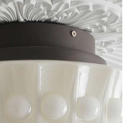 Vintage Hobnail Milk Glass Flush Mount - Retro Art Deco Ceiling Light