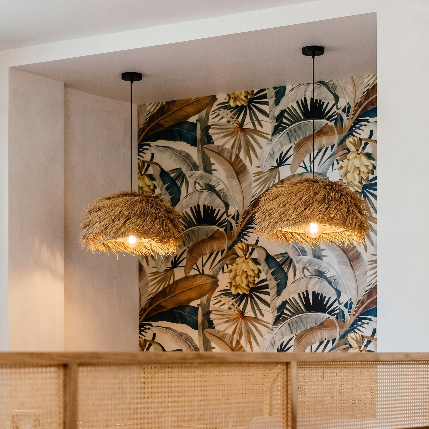 Modern Grass Tassel Pendant Light - Tropical Boho Shaggy Woven Lamp
