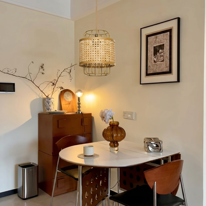 Modern Rattan Cane Lantern Pendant - Mid-Century Wire Birdcage Chandelier