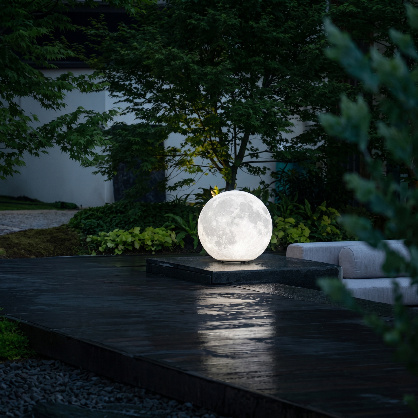 Solar Powered Moon Globe Lamp - Outdoor IP65 Waterproof Hemp Fiber Light