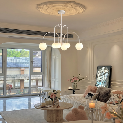 Modern Gooseneck Globe Chandelier - Mid-Century Black Arched Pendant Light