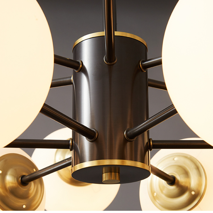 Modern Dual-Tier Globe Chandelier Mid-Century Black & Gold 10-Light Chandelier