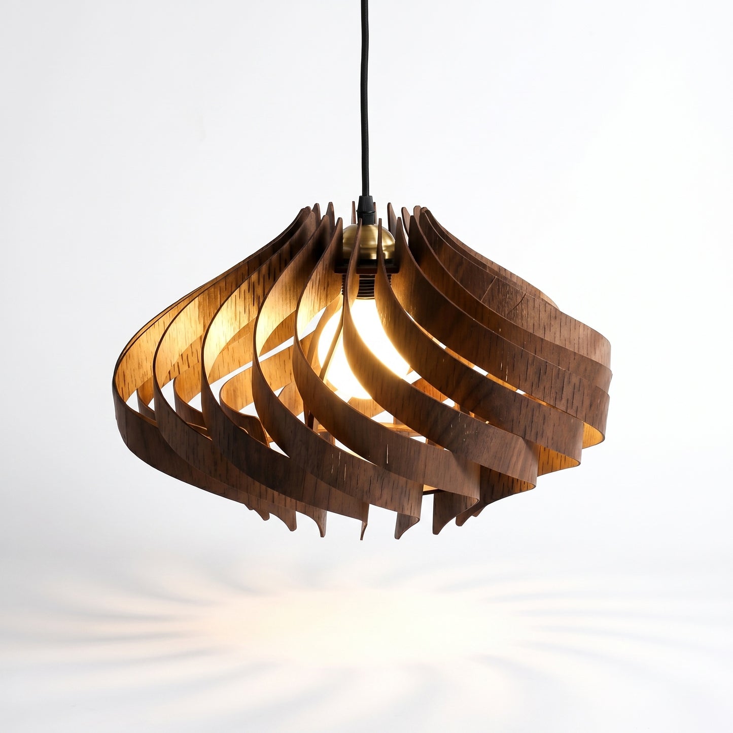 Modern Curved Wood Veneer Swirl Pendant Light - Japandi Onion Dome Chandelier