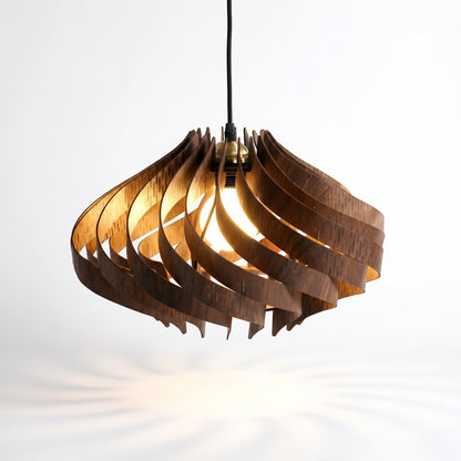 Modern Curved Wood Veneer Swirl Pendant Light - Japandi Onion Dome Chandelier