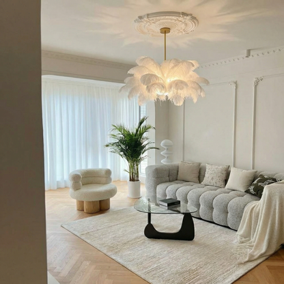 Modern Real Ostrich Feather Chandelier - Luxury Gold Pendant Light