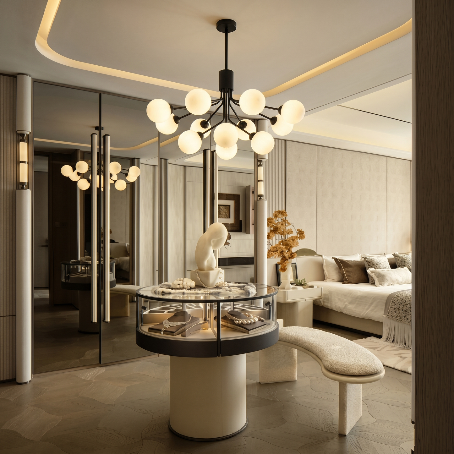 Modern Matte Black Branching Globe Chandelier - Nordic 18-Light Pendant