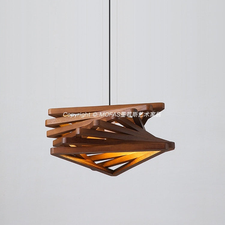 Modern Spiral Wood Triangle Pendant Light - Nordic Helical Chandelier