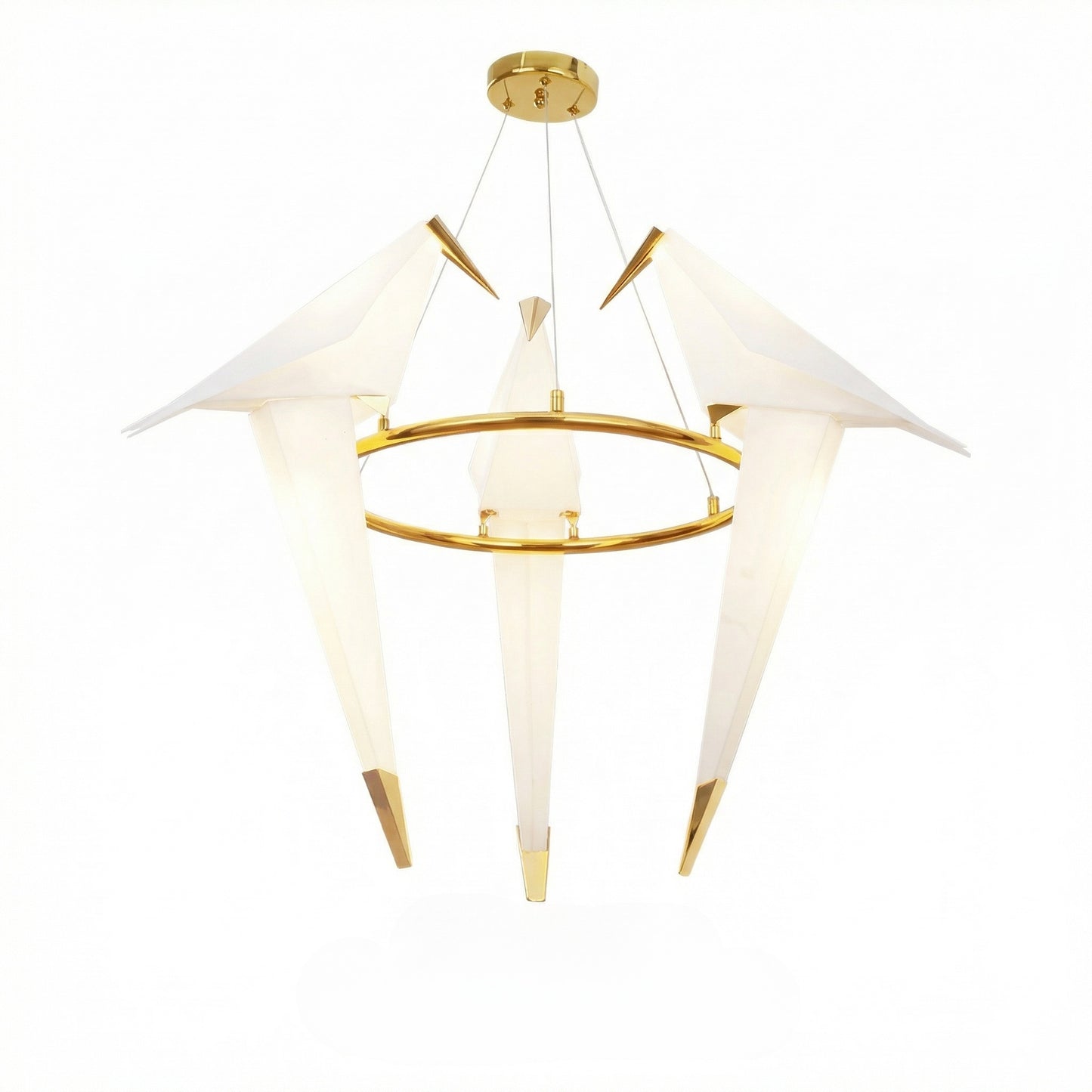 3-Bird Circular Origami Chandelier | Gold Round Dining Room Light