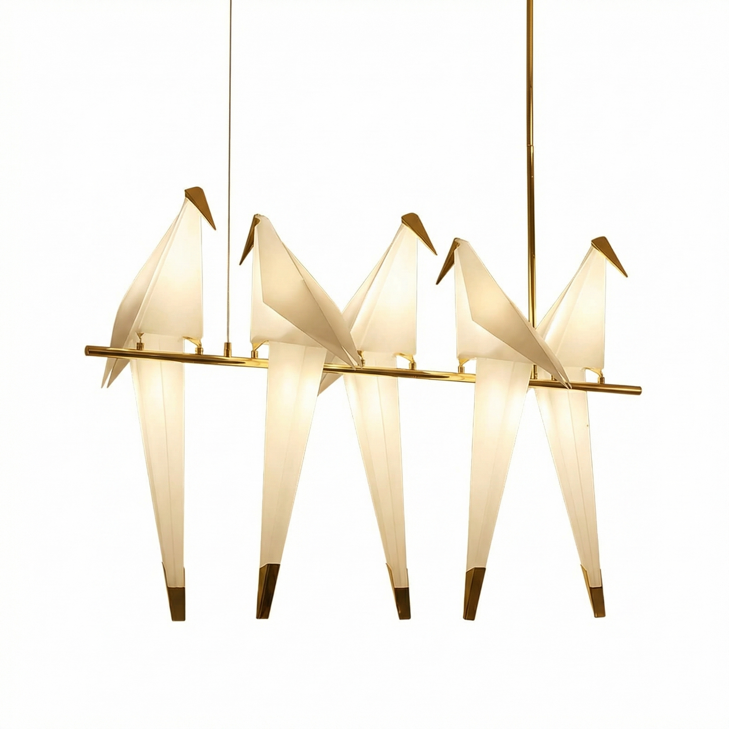 5-Bird Linear Origami Pendant | Grand Gold Kitchen Island Feature