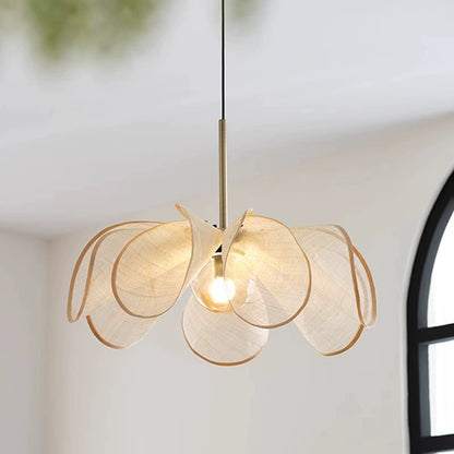 French Petal Linen Pendant Light - Floral Fabric Chandelier Boho