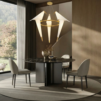 3-Bird Circular Origami Chandelier | Gold Round Dining Room Light