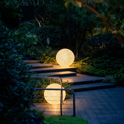Solar Powered Moon Globe Lamp - Outdoor IP65 Waterproof Hemp Fiber Light