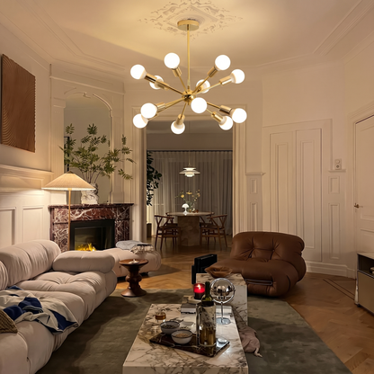 Modern Sputnik Chandelier - Mid-Century Gold Starburst Pendant Light