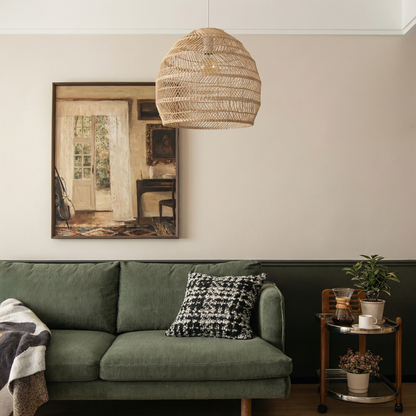 Hand-Woven Rattan Dome Pendant Light - Organic Boho Wicker Chandelier