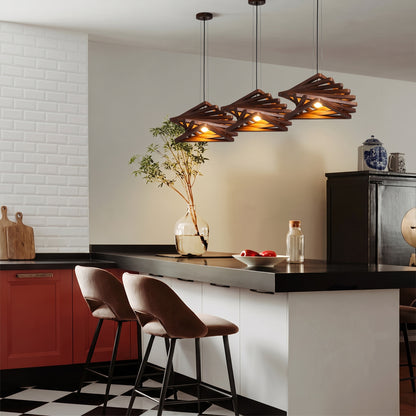 Modern Spiral Wood Triangle Pendant Light - Nordic Helical Chandelier