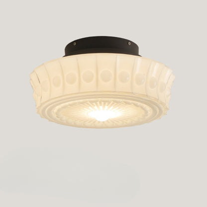 Vintage Hobnail Milk Glass Flush Mount - Retro Art Deco Ceiling Light