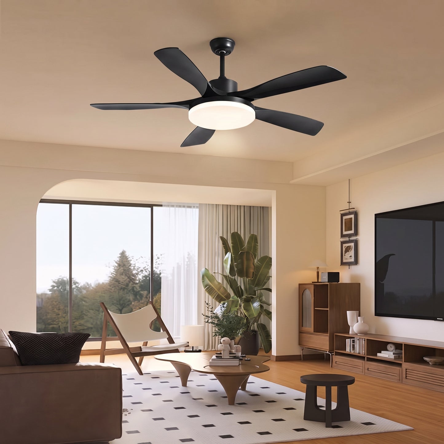 Modern 5-Blade LED Ceiling Fan - 40"/46"/56" Downrod & Flush Mount