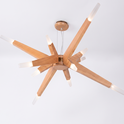Modern Solid Wood Sputnik Chandelier - 12-Light Starburst Pendant LED