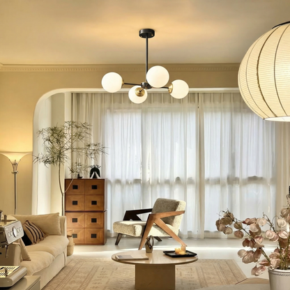 Modern Black & Brass Sputnik Chandelier - 4/6/8 Light Globe Lamp