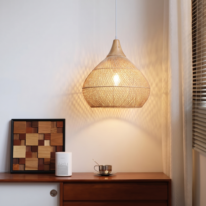 Modern Hand-Woven Rattan Pendant Light - Nordic Organic Teardrop Lamp