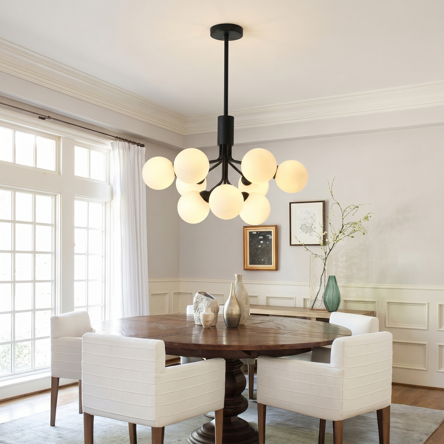 Modern Matte Black Branching Globe Chandelier - Nordic 18-Light Pendant