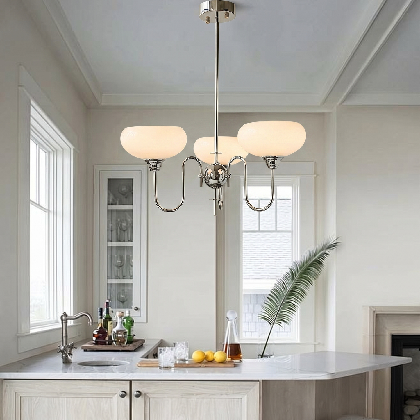Modern Silver Gooseneck Globe Chandelier - Chrome Mid-Century Pendant