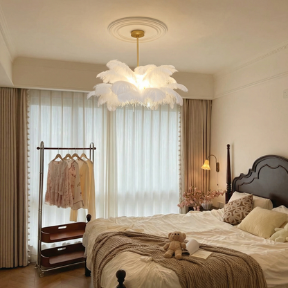 Modern Real Ostrich Feather Chandelier - Luxury Gold Pendant Light