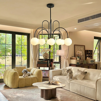 Modern Gooseneck Globe Chandelier - Mid-Century Black Arched Pendant Light