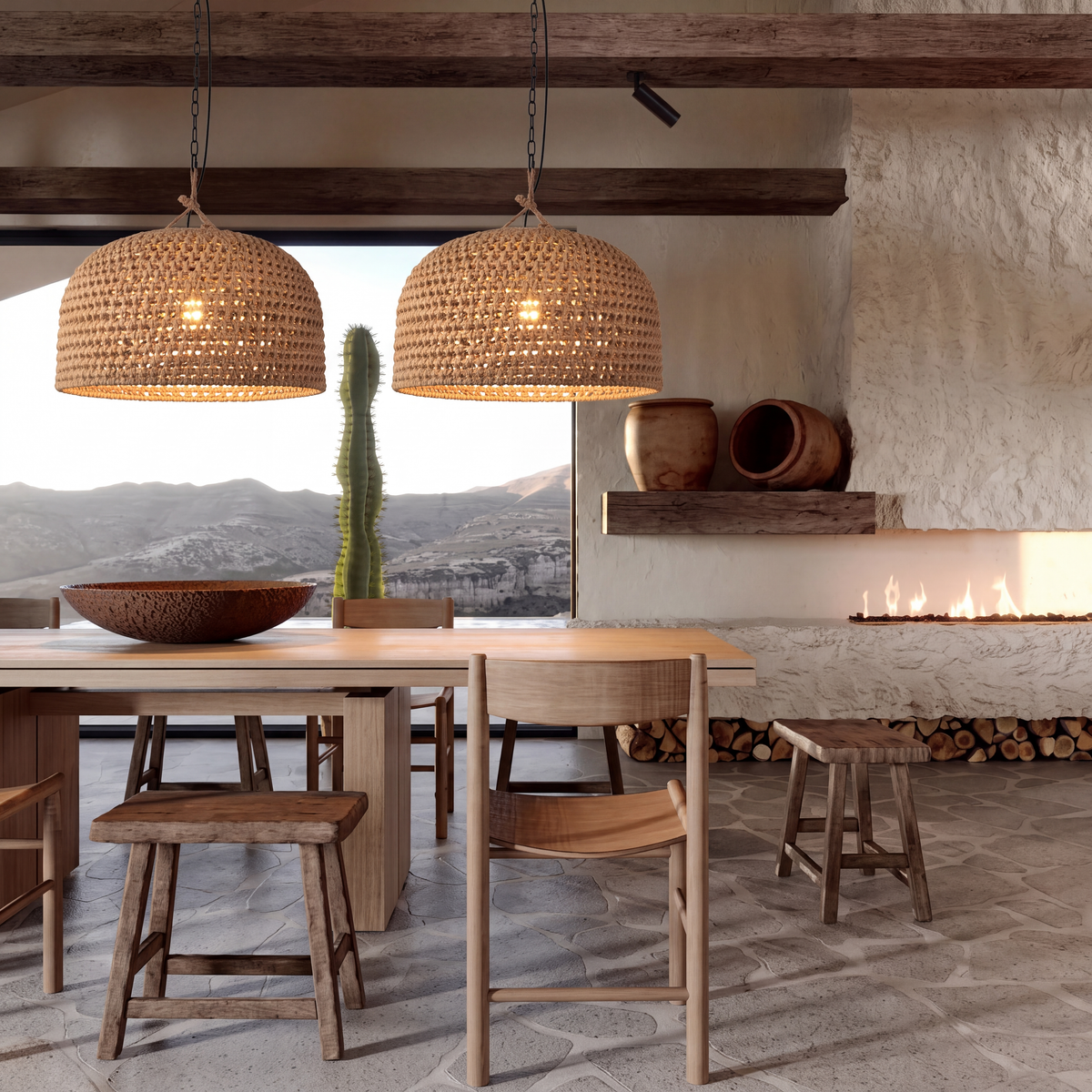 Hand-Woven Jute Rope Pendant Light - Coastal Dome Basket Chandelier