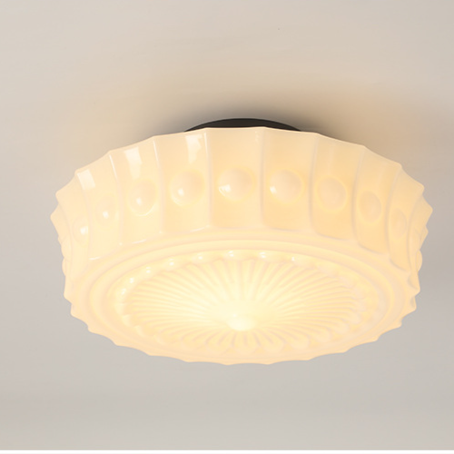 Vintage Hobnail Milk Glass Flush Mount - Retro Art Deco Ceiling Light