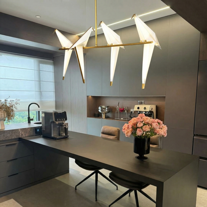 4-Bird Linear Origami Light | Modern Gold Kitchen Island Pendant