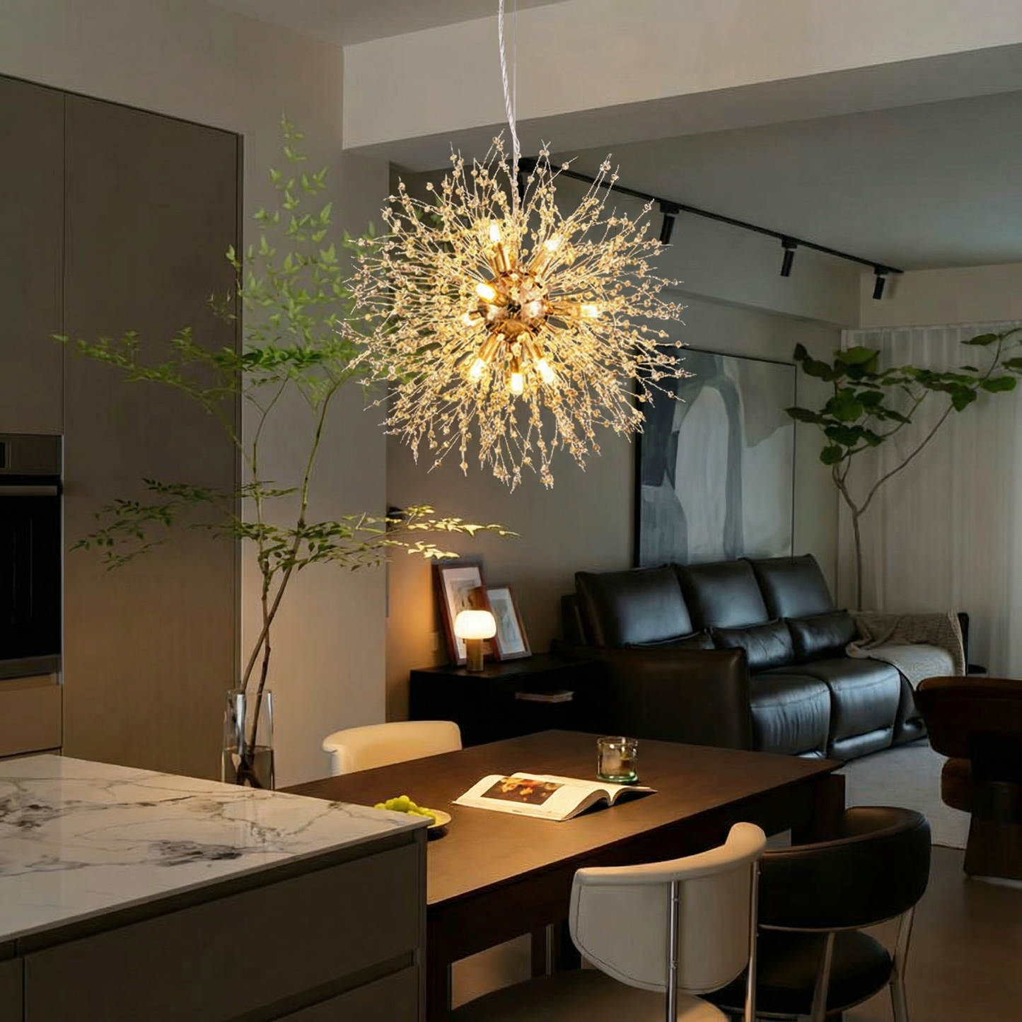 Modern Crystal Firework Chandelier - Gold Dandelion Pendant Light