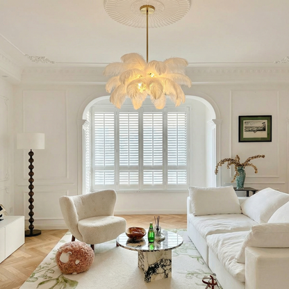 Modern Real Ostrich Feather Chandelier - Luxury Gold Pendant Light