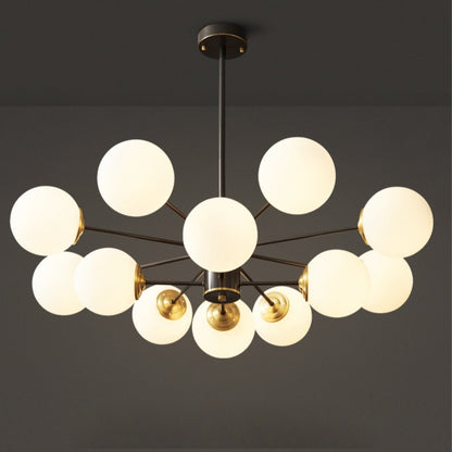 Modern Dual-Tier Globe Chandelier Mid-Century Black & Gold 10-Light Chandelier
