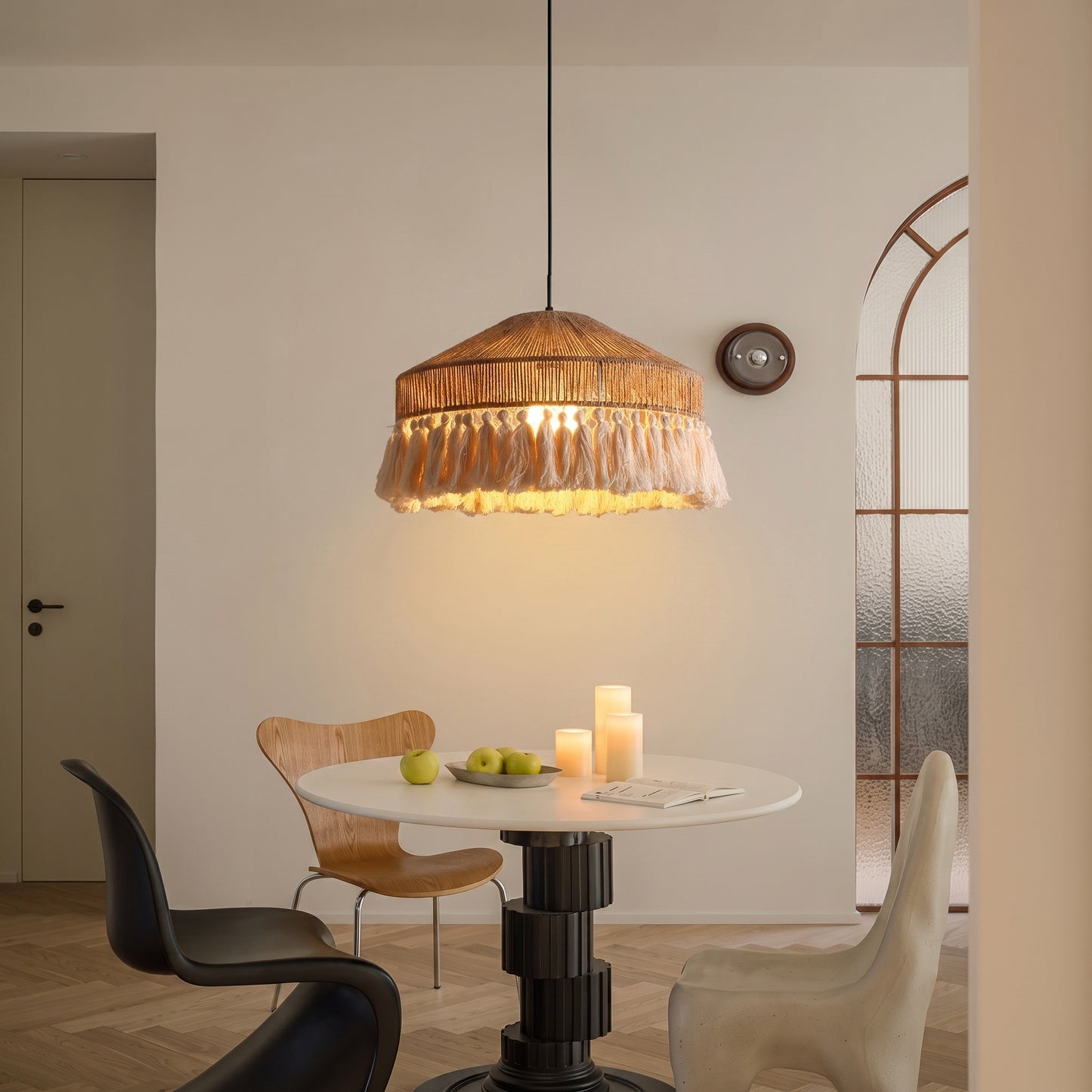 Modern Boho Jute Rope Pendant Light - Fringe Tassel Chandelier