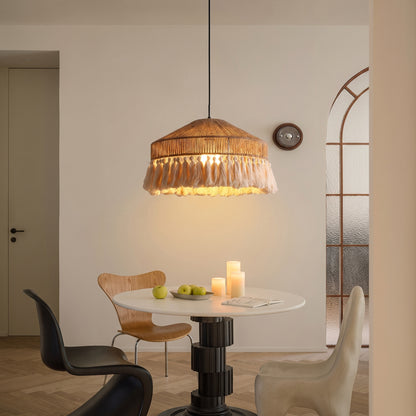 Modern Boho Jute Rope Pendant Light - Fringe Tassel Chandelier