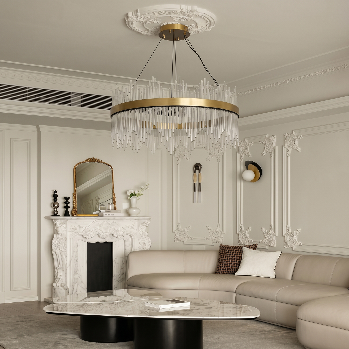 Modern Crystal Wave Chandelier - Luxury Gold Fringe Pendant Light