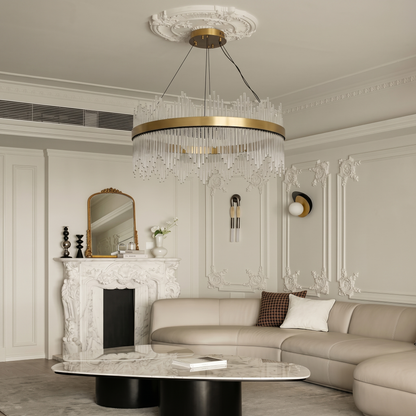 Modern Crystal Wave Chandelier - Luxury Gold Fringe Pendant Light