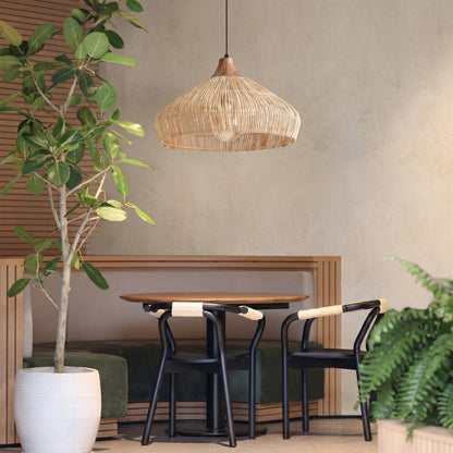 Wabi-sabi Retro Rattan Pendant Wicker Light Fixture Hand-Woven Coastal Boho Dome Lamp