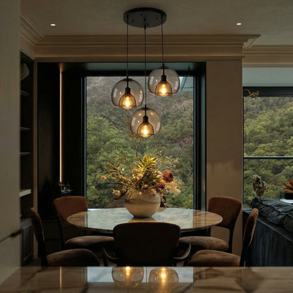 Spherical Glass Pendant Light Modern Double-Layer Globe Smoke & Amber Hanging Lamp