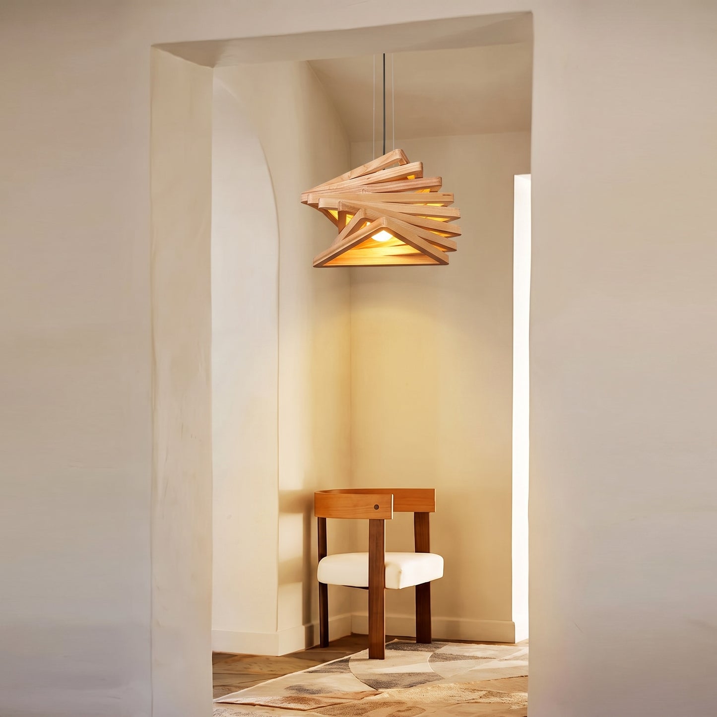 Modern Spiral Wood Triangle Pendant Light - Nordic Helical Chandelier
