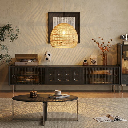 Hand-Woven Rattan Dome Pendant Light - Organic Boho Wicker Chandelier