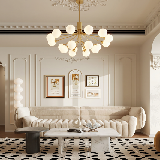 Modern Branching Globe Chandelier - Nordic Gold 18-Light Pendant
