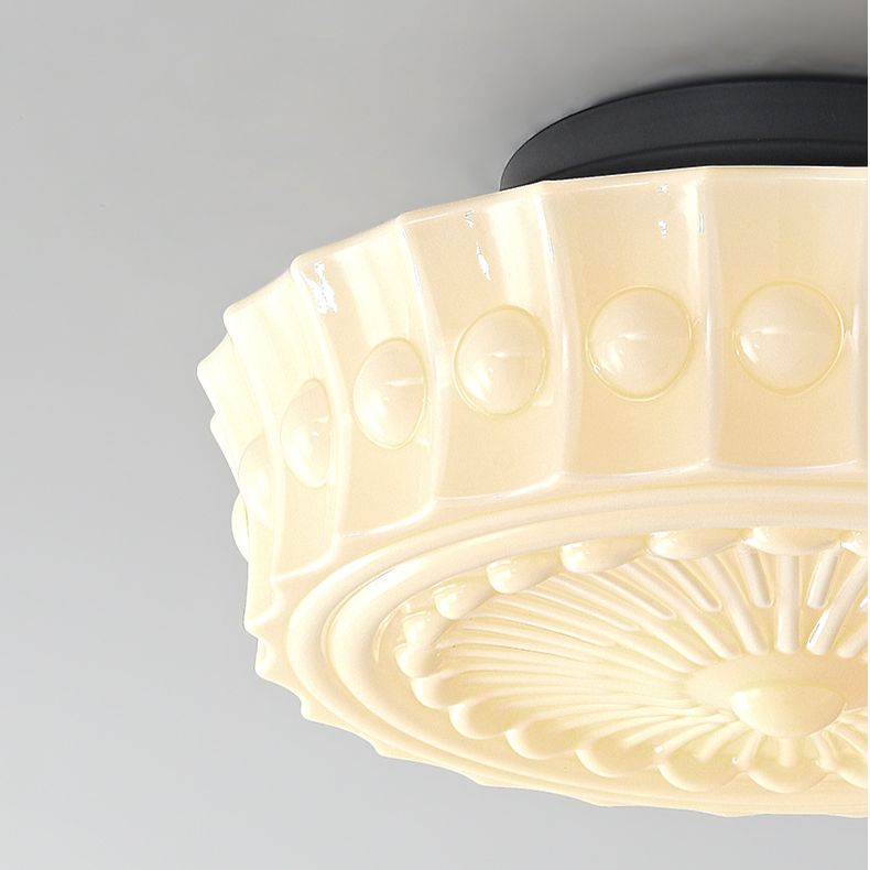 Vintage Hobnail Milk Glass Flush Mount - Retro Art Deco Ceiling Light