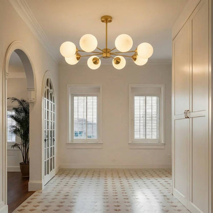 Modern Brass Sputnik Chandelier - 6-Light Opal Globe Chandelier